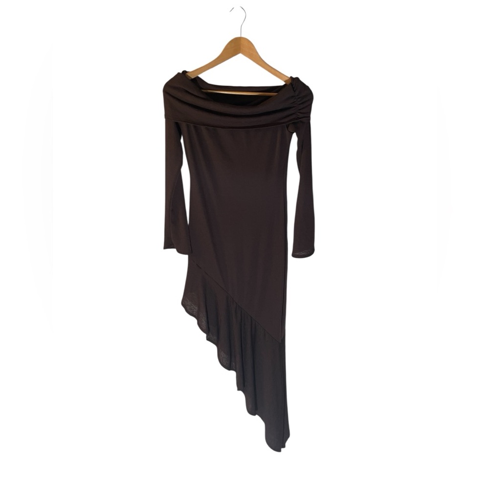 C38- NEW NWT Missguided top Chocolate Brown Off-Shoulder Asymmetric small long